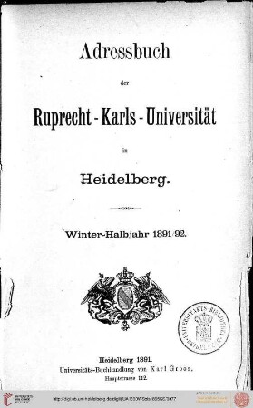 Wintersemester 1891/1892