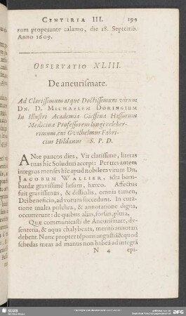 Observatio XLIII. De aneurysmate