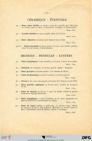 Bronzes - Pendules - Lustres (Nr. 32-47)