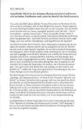 Sprachliche Mittel in der Kommunikation zwischen Fachleuten und zwischen Fachleuten und Laien im Bereich des Rechtswesens