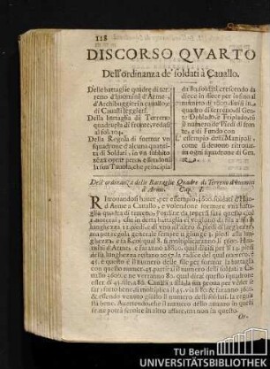 Discorso Qvarto Dell'ordinanza de'foldati à Cauallo.