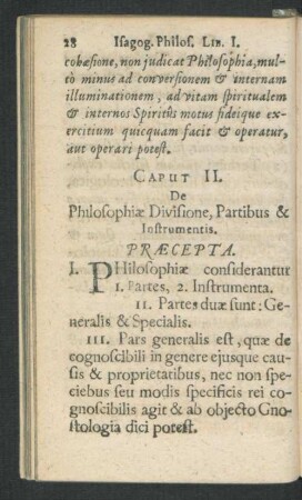 Caput II. De Philosophiae Divisione, Partibus & Instrumentis.