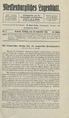 Nr. 2. Rostock, Sonntag, den 20. September 1914.