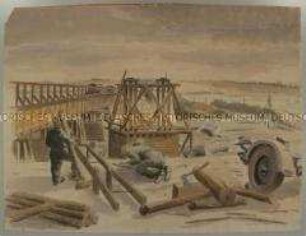 Militärbrücke am Dnepr im Bau
