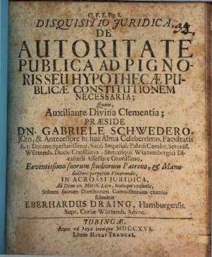 Disquisitio iuridica de autoritate publica ad pignoris seu hypothecae publicae constitutionem necessaria