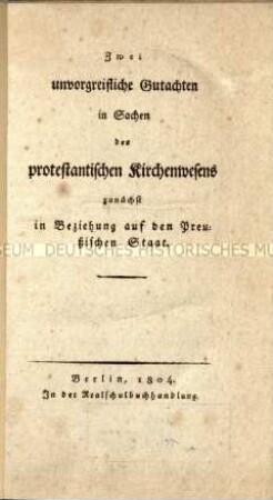 Friedrich Schleiermacher über protestantisches Kirchenwesen in Preußen