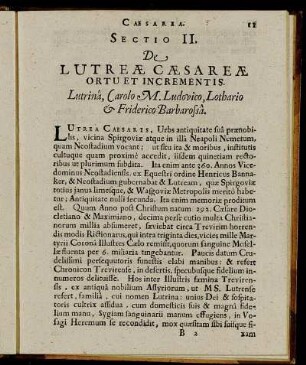 Sectio II. De Lutreæ Cæsareæ Ortu Et Incrementis.