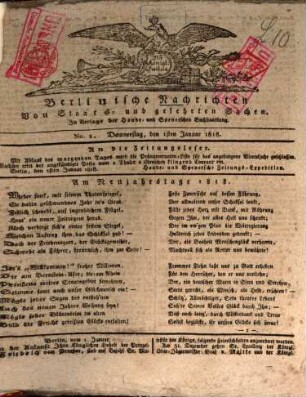 Berlinische Nachrichten von Staats- und gelehrten Sachen, 1818,1/3