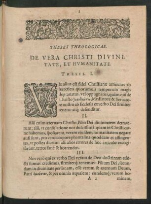 Theses Theologicae. De Vera Christi Divinitate, Et Humanitate.