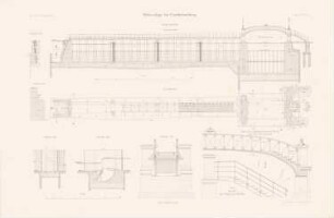 Wehranlage, Berlin-Charlottenburg: Grundriss, Schnitte, Details (aus: Atlas zur Zeitschrift für Bauwesen, hrsg. v. L.v.Tiedemann, Jg. 36, 1886)
