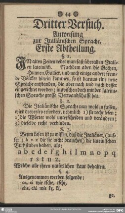 Dritter Versuch. Anweisung zur Italiänischen Sprache