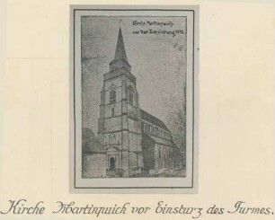 Foto einer Darstellung der Kirche von Martinpuich vor dem Einsturz des Turmes