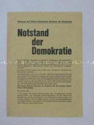 Flugblatt mit dem Wortlaut einer Erklärung einer Initiative gegen die geplanten Notstandsgesetze