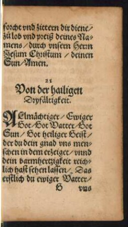 21 Von der hailigen Dryfältigkeit.