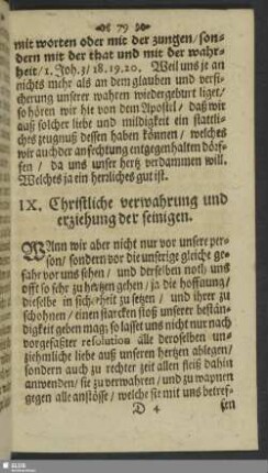 IX. Christliche verwahrung und erziehung der seinigen
