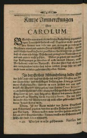 Kurtze Anmerckungen über Carolum.