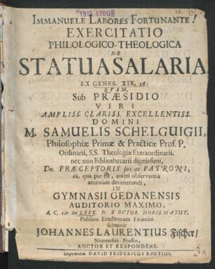 Exercitatio Philologico-Theologica De Statua Salaria, Ex Genes. XIX, 26.