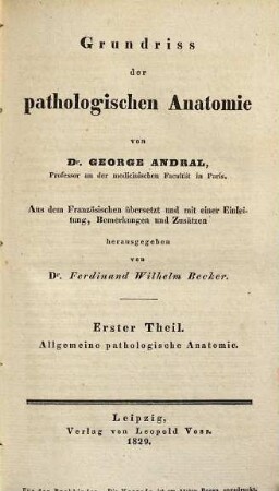 Grundriß der pathologischen Anatomie, 1. Allgemeine pathologische Anatomie