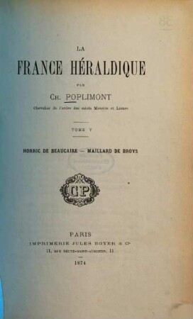 La France héraldique par Ch. Poplimont, 5