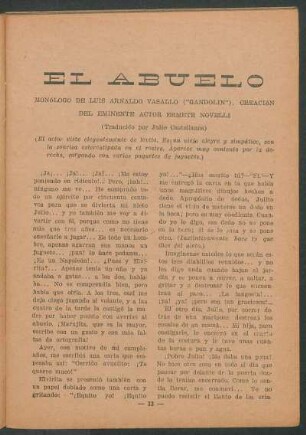 El abuelo : Monólogo de Luis Arnaldo Vassallo (Gandolin). - Creación de Ernesto Novelli. - (Traducido por Julio Castellanos)