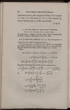 V. On the limits of Maclaurin's theorem.