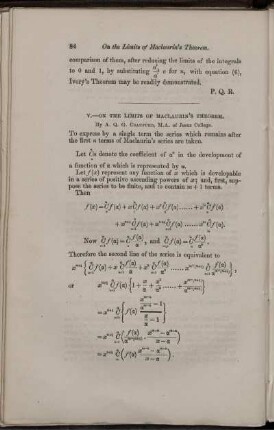 V. On the limits of Maclaurin's theorem.