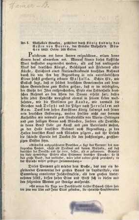 Anzeige von Walhallas Genossen, geschildert durch König Ludwig den Ersten von Bayern, den Gründer der Walhallas : München 1842 (Aus den Wiener Jahrbüchern der Litteratur) (in duplo)