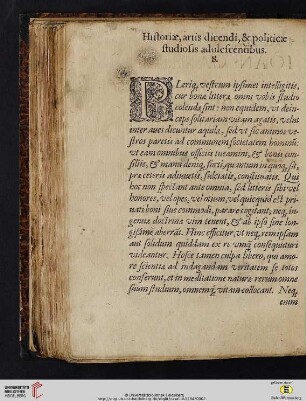 Historiæ, artis dicendi, & politicæ studiosis adolescentibus. S.
