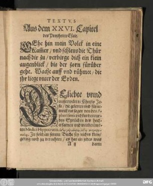 Textus Aus dem XXVI. Capitel des Propheten Esaie.