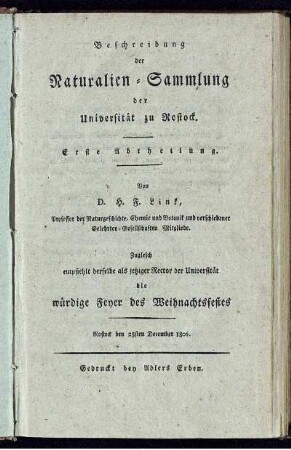 Abth. 1: Beschreibung der Naturalien-Sammlung der Universitaet zu Rostock. Abth. 1