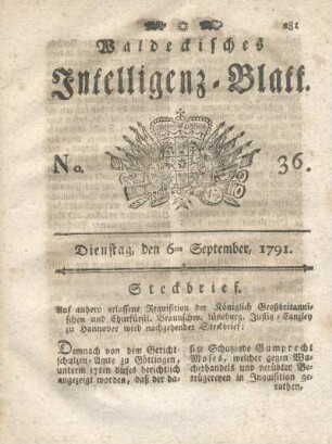 No. 36, Dienstag, den 6ten September, 1791