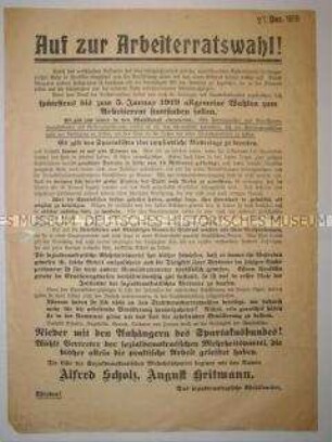 Flugblatt mit dem Aufruf des sozialdemokratischen Wahlkomitees zur Wahl der Arbeiterräte
