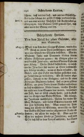 Achtzehente Lection. Von dem Abfall der zehen Stämme, oder von Samaria. - Sechs und dreyßigste Lection. Von dem Leben der zukünftigen Welt.