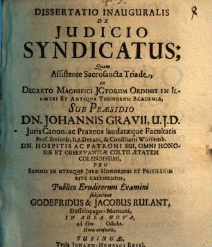 Dissertatio inauguralis De Judicio syndicatus
