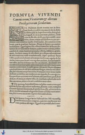 Formula Vivendi Canonicorum, Vicariorum et aliorum Presbyterorum secularium.