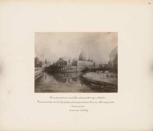 Kunstsammlung auf der Museumsinsel, Berlin 1. Entwurf: Perspektivische Ansicht von der Spreeseite mit projektiertem Dom im Hintergrund
