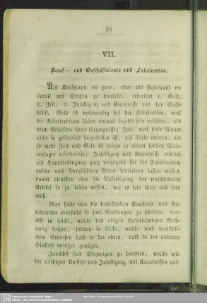 VII. Kauf- und Geschäftsleute und Fabricanten