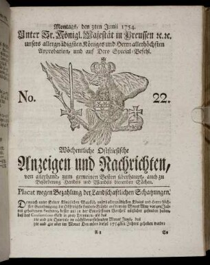 No. 22. Montags, den 3ten Junii, 1754.