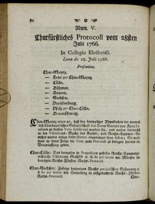 Num. V. Churfürstliches Protocoll vom 28sten Julii 1766.