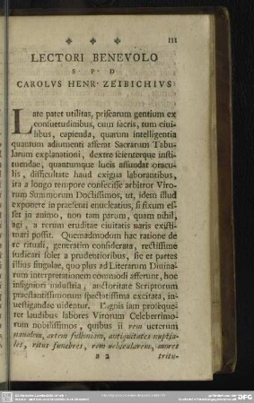 Lectori Benevolo S. P. D Carolus Henr. Zeibichius