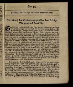 No. 10. Hamburg, Donnerstags, den dritten September 1739.