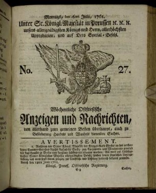 No. 27. Montags, den 6ten Julii, 1761.