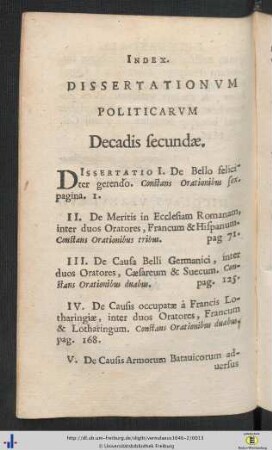 Index Dissertationum Politicarum.