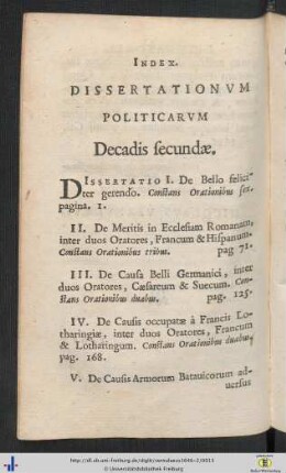 Index Dissertationum Politicarum.