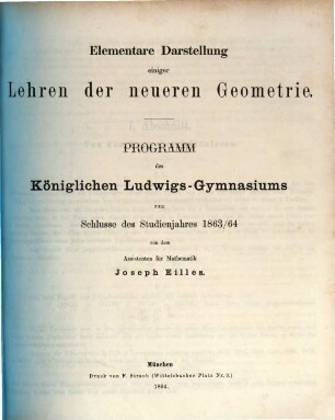 Elementare Darstellung einiger Lehren der neueren Geometrie, [1]