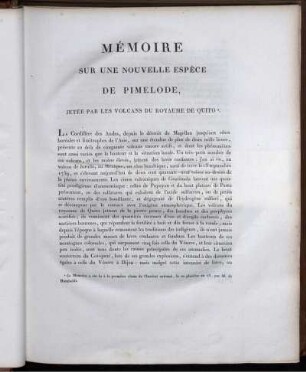 Mémoire sur une Nouvelle Espèce de Pimelode, jetée par les Volcans du Royaume de Quito.