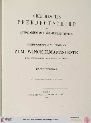 Band 56: Programm zum Winckelmannsfeste der Archäologischen Gesellschaft zu Berlin: Griechisches Pferdegeschirr im Antiquarium der Koeniglichen Museen