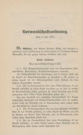 Vormundschaftsordnung. Vom 5. Juli 1875.