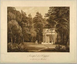 Der Tempel der Hygieia im Landschaftsgarten in Machern östlich von Leipzig, aus Klinskys Ansichten des Gartens zu Machern von 1799