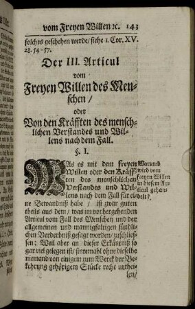 Der III. Articul vom Freyen Willen des Menschen [...]